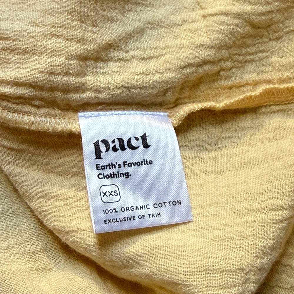 Pact Coastal Gauze Organic Cotton Breezy Back Tie Short Sleeves Yellow Dress XXS - Picture 8 of 12
